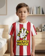 Boys' Mickey Mouse Retro Stripe Tee – Red & White Graphic T-Shirt
