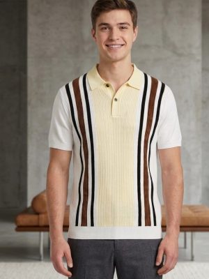 Men’s Retro Vertical Stripe Knit Polo – Old Money Collection