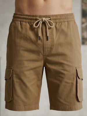 Men’s Drawstring Cargo Shorts in Earthy Khaki