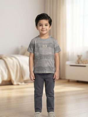 Boys Grunge Textured Print T-Shirt – Charcoal Grey